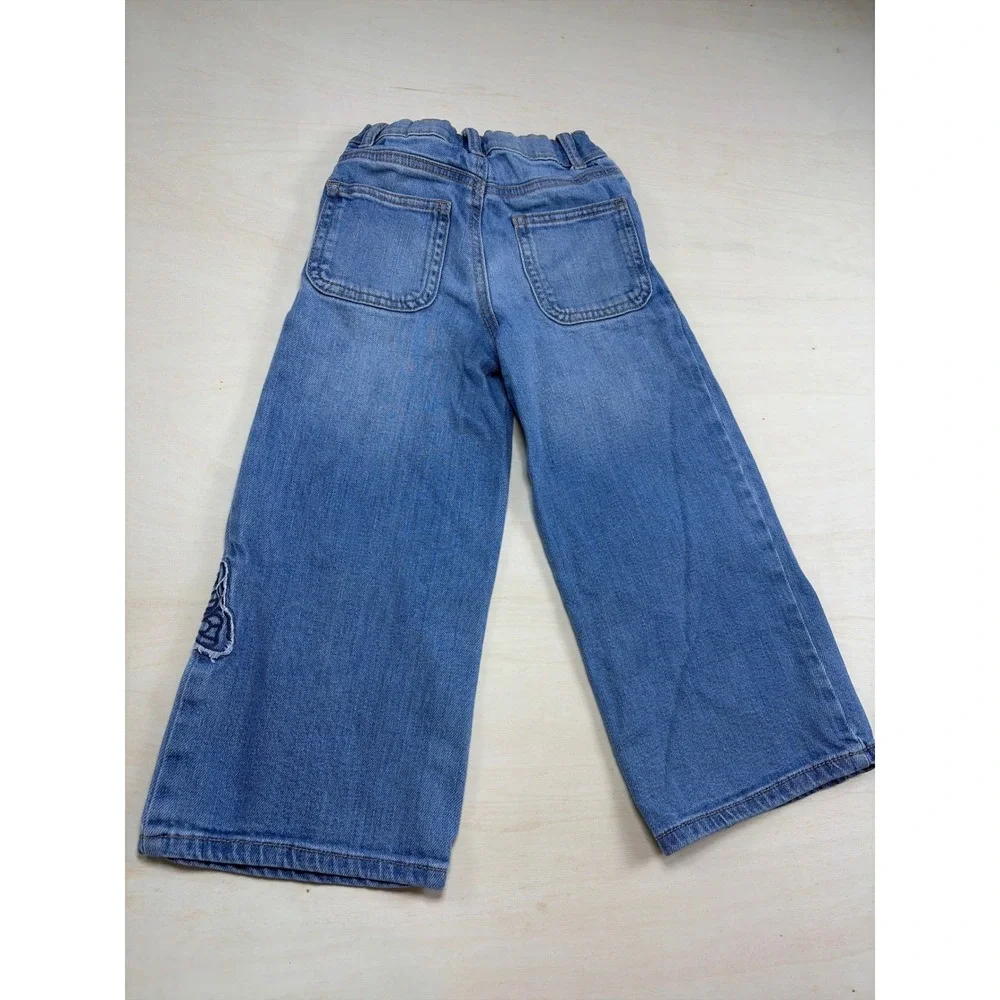 OshKosh Bgosh Girls Blue Butterfly Embroidered Wide Leg Jeans Size 5 5A